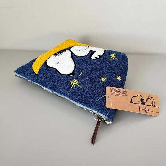 Peanuts Character Snoopy Towel Texture Canvas Cosmetic Bag NWT - Picture 3 of 4